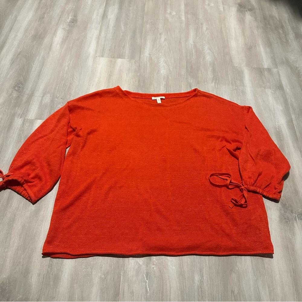 Eileen Fisher Orange %100 Linen 3/4 Sleeve Top Sz M